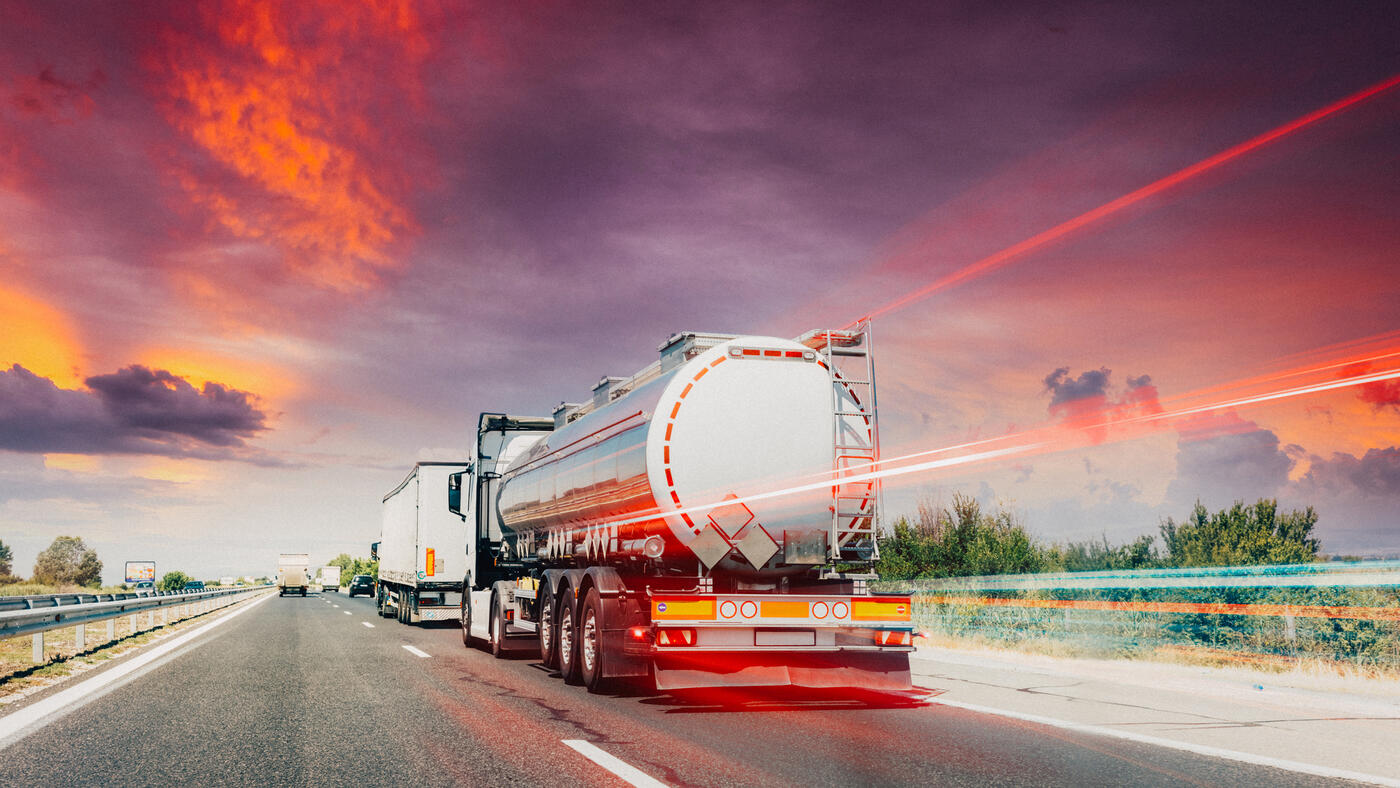 photo of a gas fuel truck on the open road