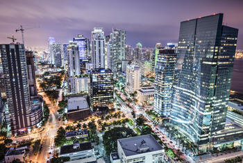 aerial view of Downton Miami at night
